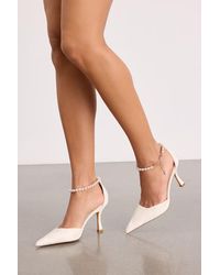 Lulus - Katie Satin Pearl Pointed-Toe Ankle Strap Pumps - Lyst