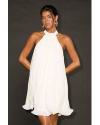 Lulus - Vaivah Satin Plisse Mock Neck Swing Mini Dress - Lyst
