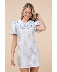 Glamorous - Adored Spirit Houndstooth Puff Sleeve Mini Dress - Lyst