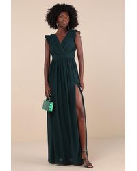Lulus - Gorgeous Goal Emerald Pleated Backless Surplice Maxi Dress - Lyst