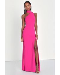 Lulus - Keep It Interesting Asymmetrical Halter Maxi Dress - Lyst