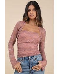 Lulus - Davinia Dark Lace Tube Top And Shrug Set - Lyst