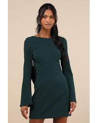 Lulus - Elegant Cutie Emerald Bow Long Sleeve Backless Mini Dress - Lyst