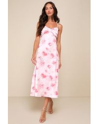 Lulus - Easily Radiant Floral Print Tie-Back Midi Dress - Lyst