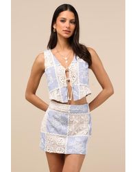 Lulus - Elfreda And Cream Crochet Knit Patchwork Mini Skirt - Lyst