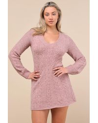 Lulus - Snuggly Chic Cable Knit Long Sleeve Sweater Mini Dress - Lyst