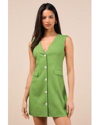 Lulus - Mairi Linen Button-Front Sleeveless Mini Dress - Lyst