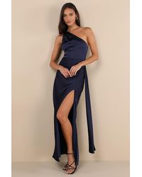 Lulus - Signature Elegance Satin One-Shoulder Maxi Dress - Lyst