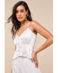 Lulus - Kailany Satin Pleated Peplum Cami Top - Lyst