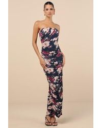 Lulus - Averie Floral Mesh Strapless Maxi Dress - Lyst