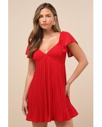 Lulus - Amalfi Coast Pleated Flutter Sleeve Mini Dress - Lyst