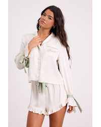 Lulus - Kelda And Sage Satin Embroidered Two-Piece Pajama Set - Lyst