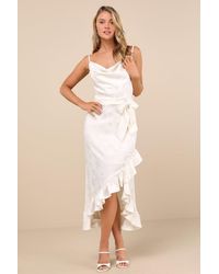Lulus - Modern Passion Floral Satin Jacquard Ruffled Midi Dress - Lyst