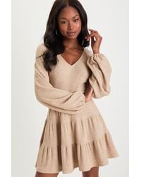 Lulus - Adorable Option Heather Long Sleeve Mini Sweater Dress - Lyst