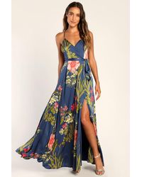 Lulus - Still The One Floral Print Satin Maxi Dress - Lyst