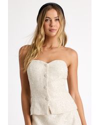 Lulus - Brionee Tweed Sequin Button-Front Strapless Top - Lyst