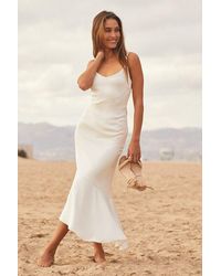 Lulus - Strictly Romance Satin Asymmetrical Tiered Midi Dress - Lyst