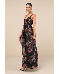 Lulus - Truly Extraordinary Floral Organza Pleated Maxi Dress - Lyst