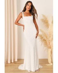 Lulus - Eternal Happiness Lace Square Neck Mermaid Maxi Dress - Lyst