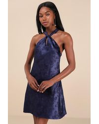 Lulus - Got The Key Satin Floral Jacquard Halter Mini Dress - Lyst