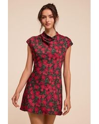 Lulus - Ariya Multi Floral Satin Mock Neck Mini Dress - Lyst
