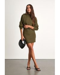 Lulus - Toasty Times Dark Long Sleeve Two-Piece Sweater Dress - Lyst