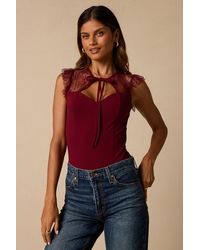 Lulus - Coveted Crush Lace Tie-Neck Bodysuit - Lyst