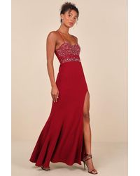 Lulus - Luxe Allure Beaded Rhinestone Bustier Maxi Dress - Lyst