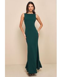 Lulus - Exquisite Refinement Emerald Backless Bow Ruffled Maxi Dress - Lyst