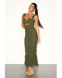 Lulus - Aelara Mesh Ruched Trumpet Midi Dress - Lyst