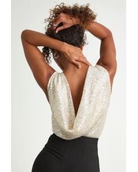 Lulus - Evening Of Wonder Sequin Cowl Back Bodysuit - Lyst