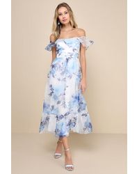 Lulus - Sweet Composure Floral Organza Off-The-Shoulder Midi Dress - Lyst