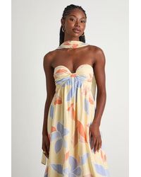 Lulus - Kelia Leaf Print Midi Dress And Scarf Set - Lyst