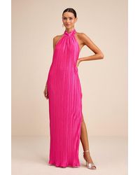 Lulus - Gwenny Satin Plisse Maxi Dress - Lyst
