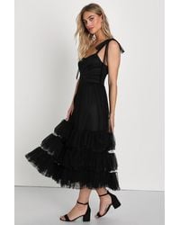 Lulus - Captivating Aesthetic Mesh Swiss Dot Tie-Strap Midi Dress - Lyst
