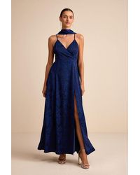 Lulus - Mahira Satin Jacquard Surplice Sash Scarf Maxi Dress - Lyst