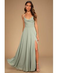 Lulus - Romantically Speaking Cowl Lace-Up Maxi Dress - Lyst