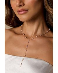 Lulus - Doris Pearl Beaded Lariat Necklace - Lyst