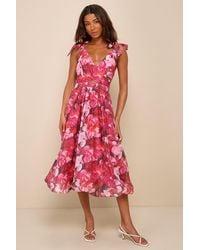 Lulus - Flowering Day Dream Floral Organza Midi Bubble Dress - Lyst