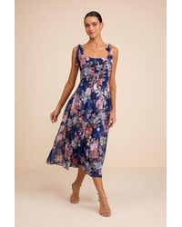 Lulus - Jodia Multi Floral Pleated Tie-Strap Midi Dress - Lyst