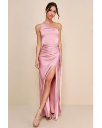 Lulus - Signature Elegance Rose Satin One-Shoulder Maxi Dress - Lyst