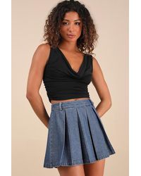 Lulus - Taliyah Medium Wash Denim Pleated High-Rise Mini Skirt - Lyst