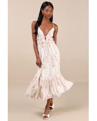 Lulus - Sandi Multi Floral Tie-Front Midi Dress - Lyst