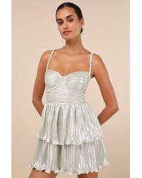 Lulus - Glorious Shine Metallic Pearl Tiered Mini Dress - Lyst