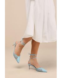 Lulus - Ansel Seafoam Snake-Embossed Lace-Up Pumps - Lyst