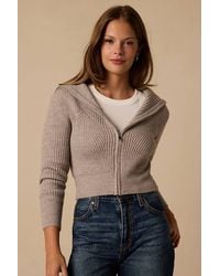Lulus - Cozy Inclination Taupe Cropped Zip-Front Collared Sweater - Lyst
