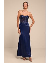 Lulus - Ria Sequin Strapless Mermaid Maxi Dress - Lyst