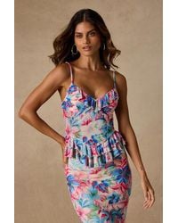 Lulus - Romina Multi Floral Mesh Ruffled Top - Lyst