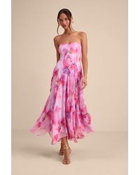 Lulus - Madoria Multi Floral Strapless Midi Dress - Lyst