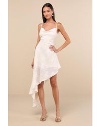 Lulus - Lilla Floral Jacquard Asymmetrical Midi Dress - Lyst